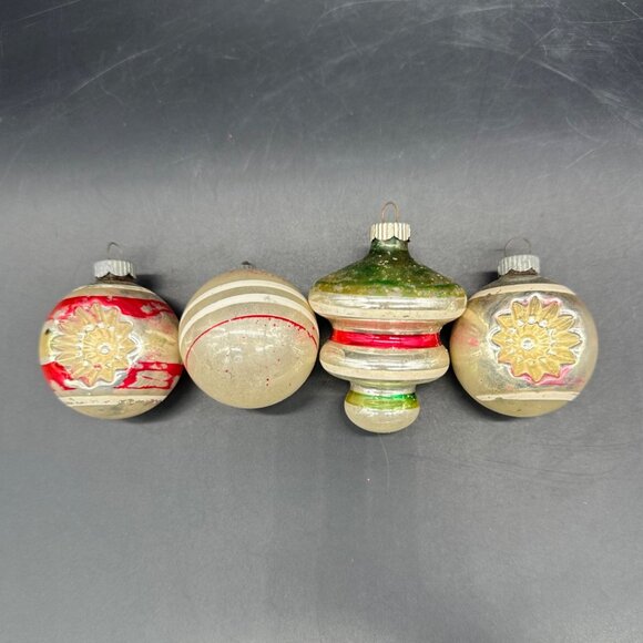 Vintage Shiny Brite Christmas Ornaments Mid Century Set Of 4 USA Indent Tornado - Picture 2 of 13